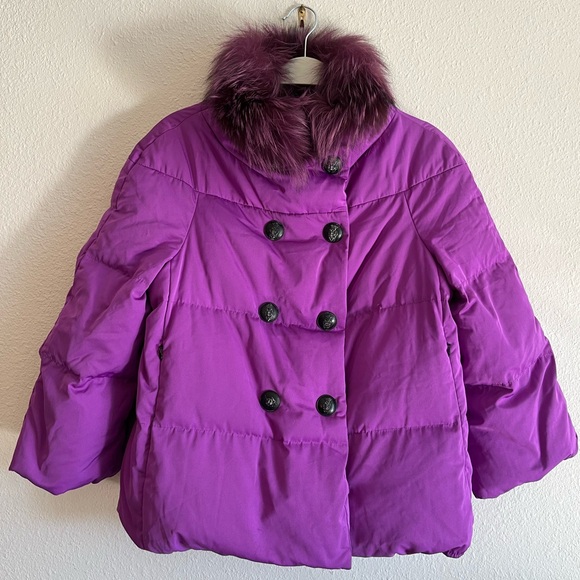 ❗️Clearance❗️Emilio Pucci Purple Real Fox Fur Down Jacket Women 3/4 Sleeves - Picture 4 of 17